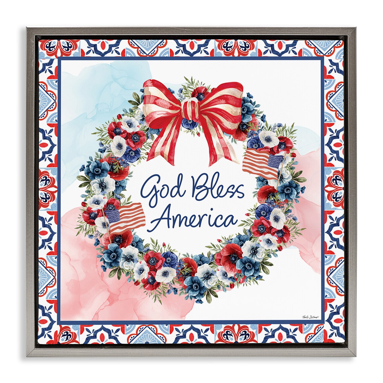 Stupell Industries God Bless America Wreath Floating Frame, design by Nicole DeCamp